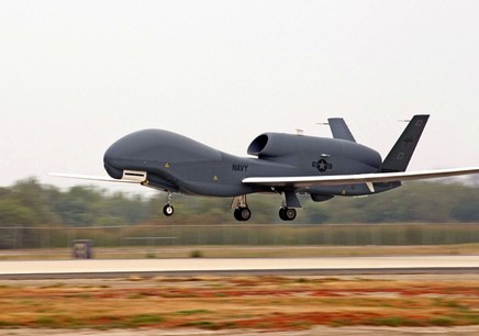 The Navy's Broad Area Marine Surveillance Demonstrator, the Navy's version of the Global Hawk, lands at Pax River. (Photo courtesy of NAVAIR)