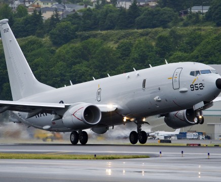 The Navy's first P-8A Poseidon production representative operational test aircraft takes off from Boeing's facility in Seattle, Wash., June 24. It will join three other developmental test aircraft, which are already at NAS Patuxent River. (Photo courtesy of The Boeing Company)