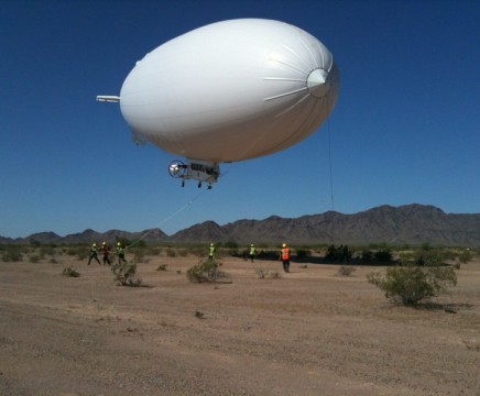 Navy photo of an MZ-3 Warlock blimp being tested in Yuma, Ariz.