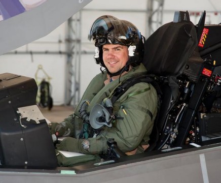 Navy Lt. Christopher Tabert on March 23 completed the government acceptance flight for AF-14, a production-level F-35A Lightning II Joint Strike Fighter for the U.S. Air Force. In doing so, a Marine Corps official said he became the only military test pilot to fly the A, B and C versions of the F-35: the U.S. Air Force F-35A, the U.S. Marine Corps F-35B short takeoff and vertical landing model, and the U.S. Navy F-35C carrier variant. (Photo courtesy Lockheed Martin)