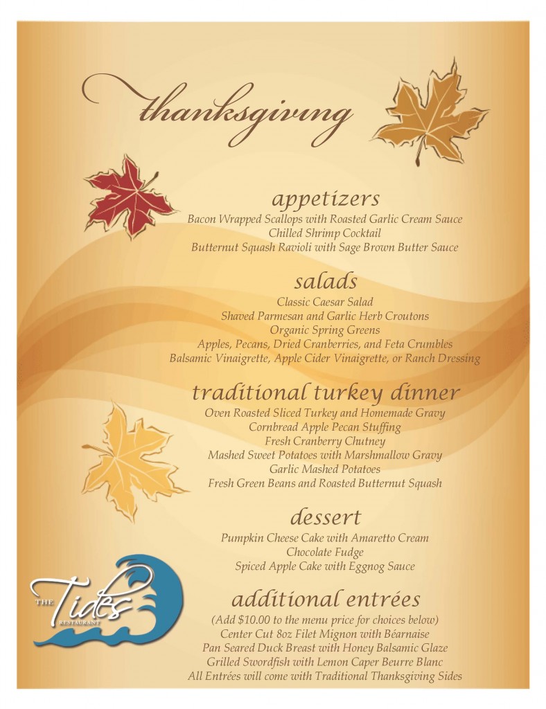 The Tides Thanksgiving Dinner Menu