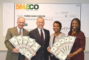 From left, H.S. Lanny Lancaster, Executive Director of Three Oaks Center, in St. Mary’s County; and representing SMECO: President and CEO Austin J. Slater, Jr.; Junior Buyer Tonya Lee; and Natalie Brown, Community Relations Specialist.