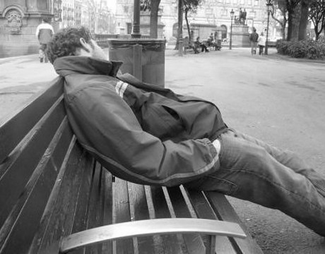 homeless man on bench