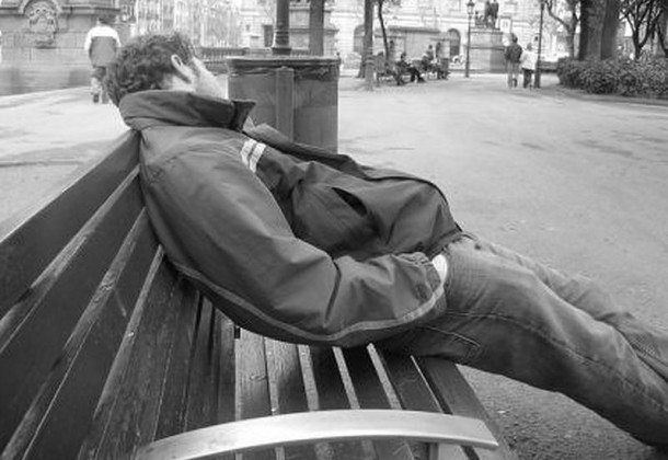 homeless man on bench