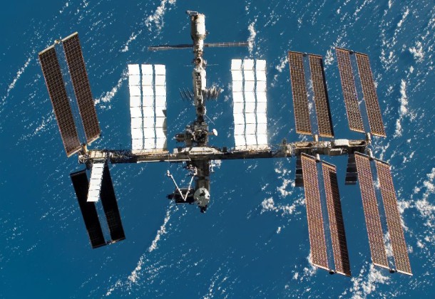 ISS as seen in 2008 from the departing space shuttle