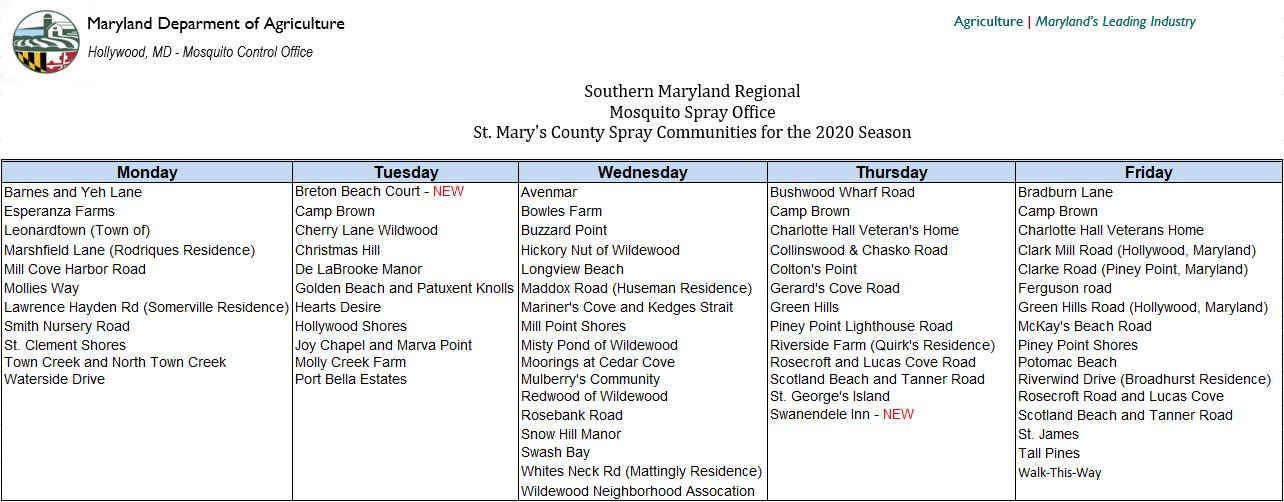 mosquito spraying schedule The Lexington Park Leader